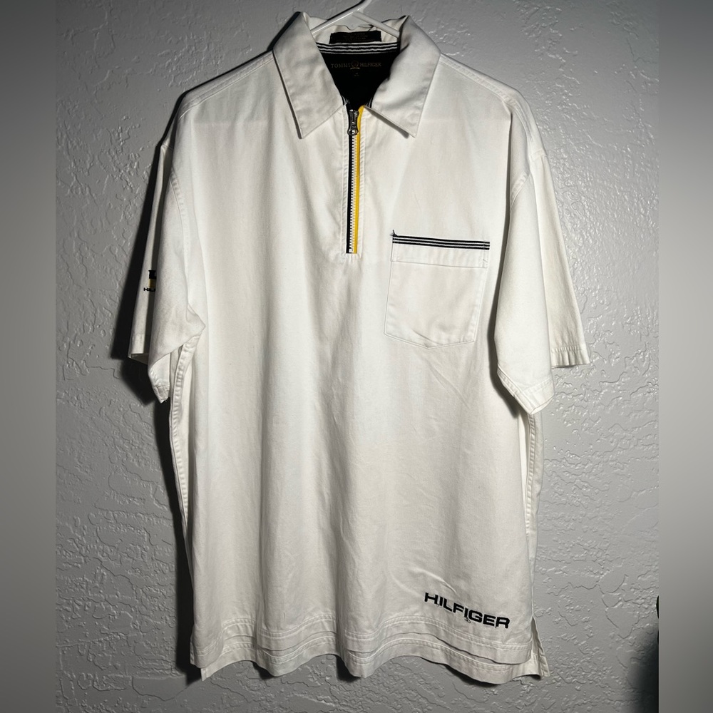 Tommy Hilfiger White Quarter Zip Twill Polo